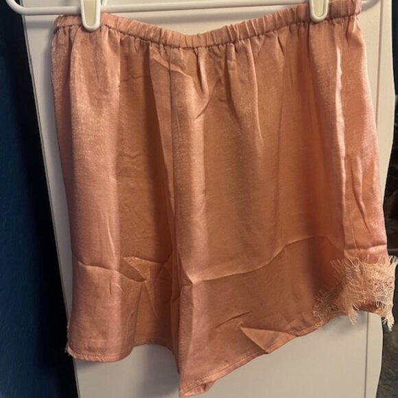 NWT Women’s Camisole Set Satin Lace Cami Short Set Coral Pink Summer Sleepwear - Picture 10 of 12